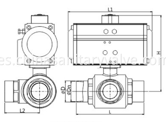 Sanitary Pneumatic Three-way Weld Ball Valve..